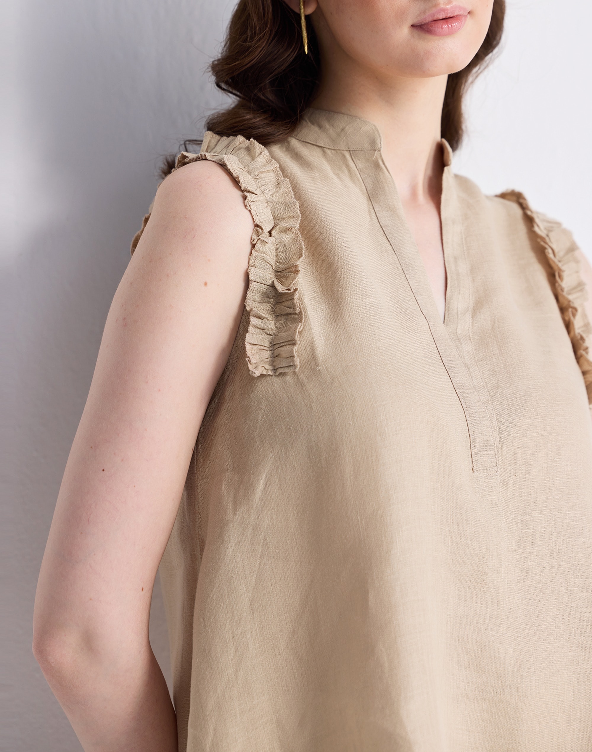 Reistor® Sleeveless 100% Hemp Top with Ruffles Neutral Beige | Madewell