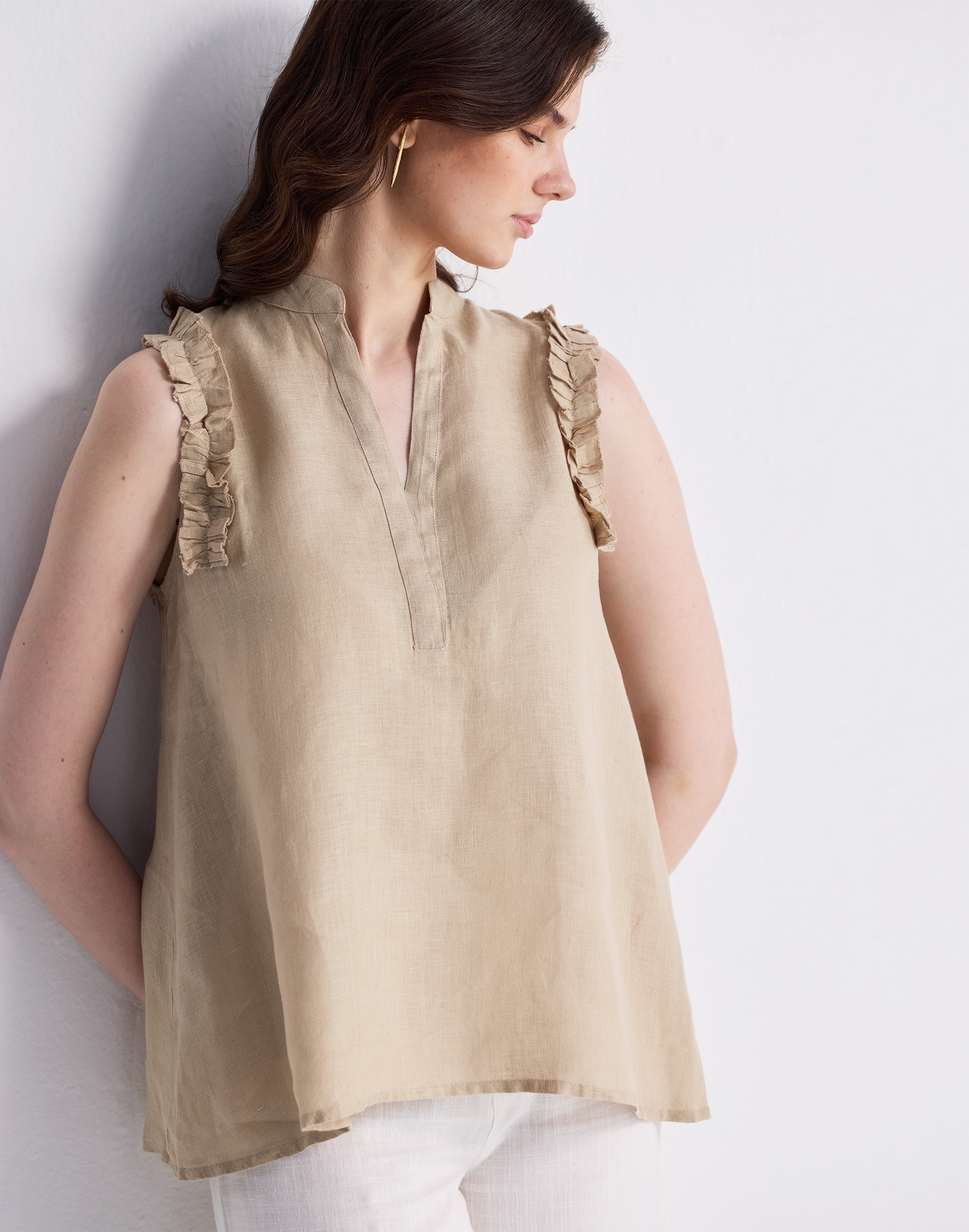 Reistor® Sleeveless 100% Hemp Top with Ruffles Neutral Beige | Madewell