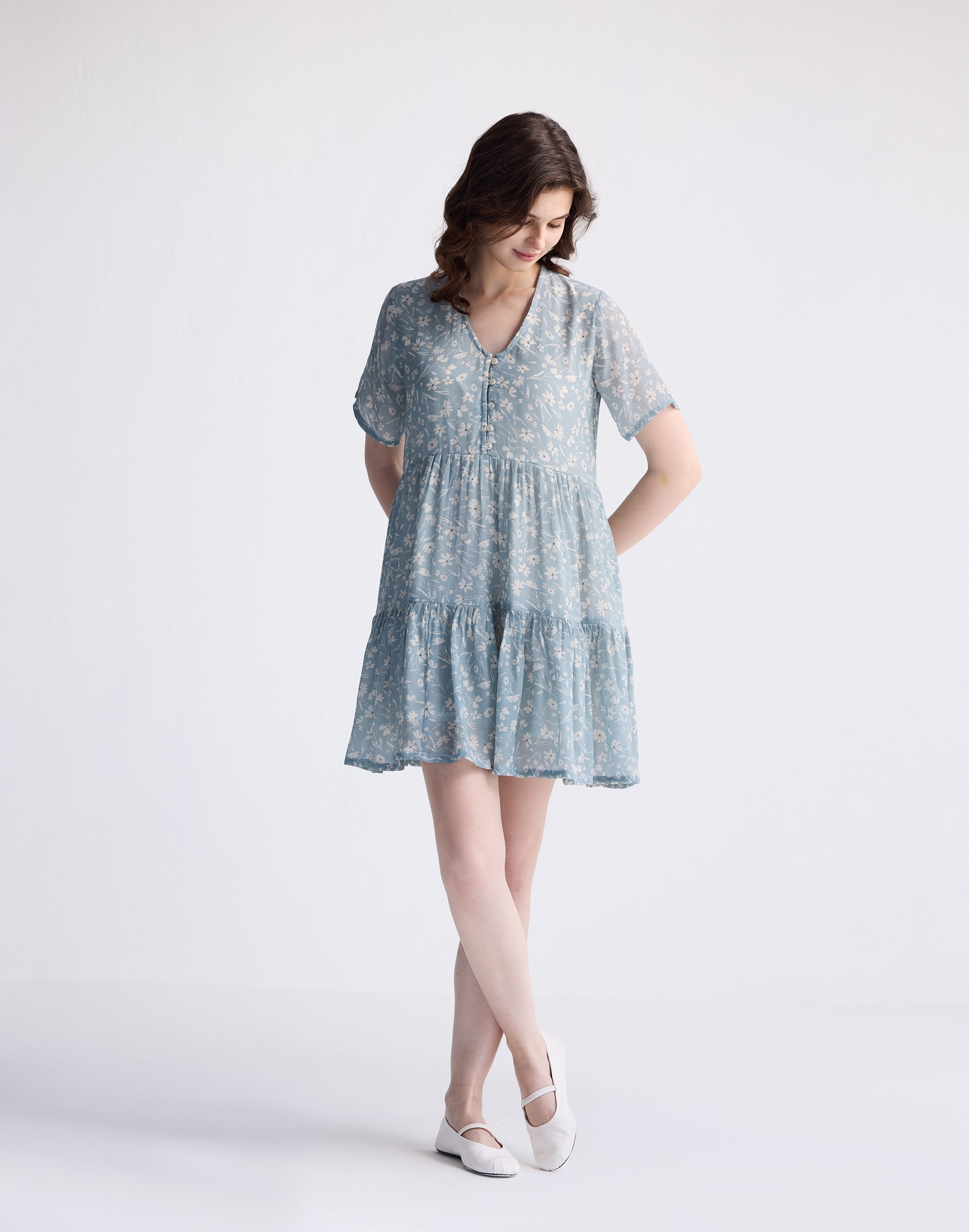 Reistor® Floral Short Tiered dress Light Blue | Madewell