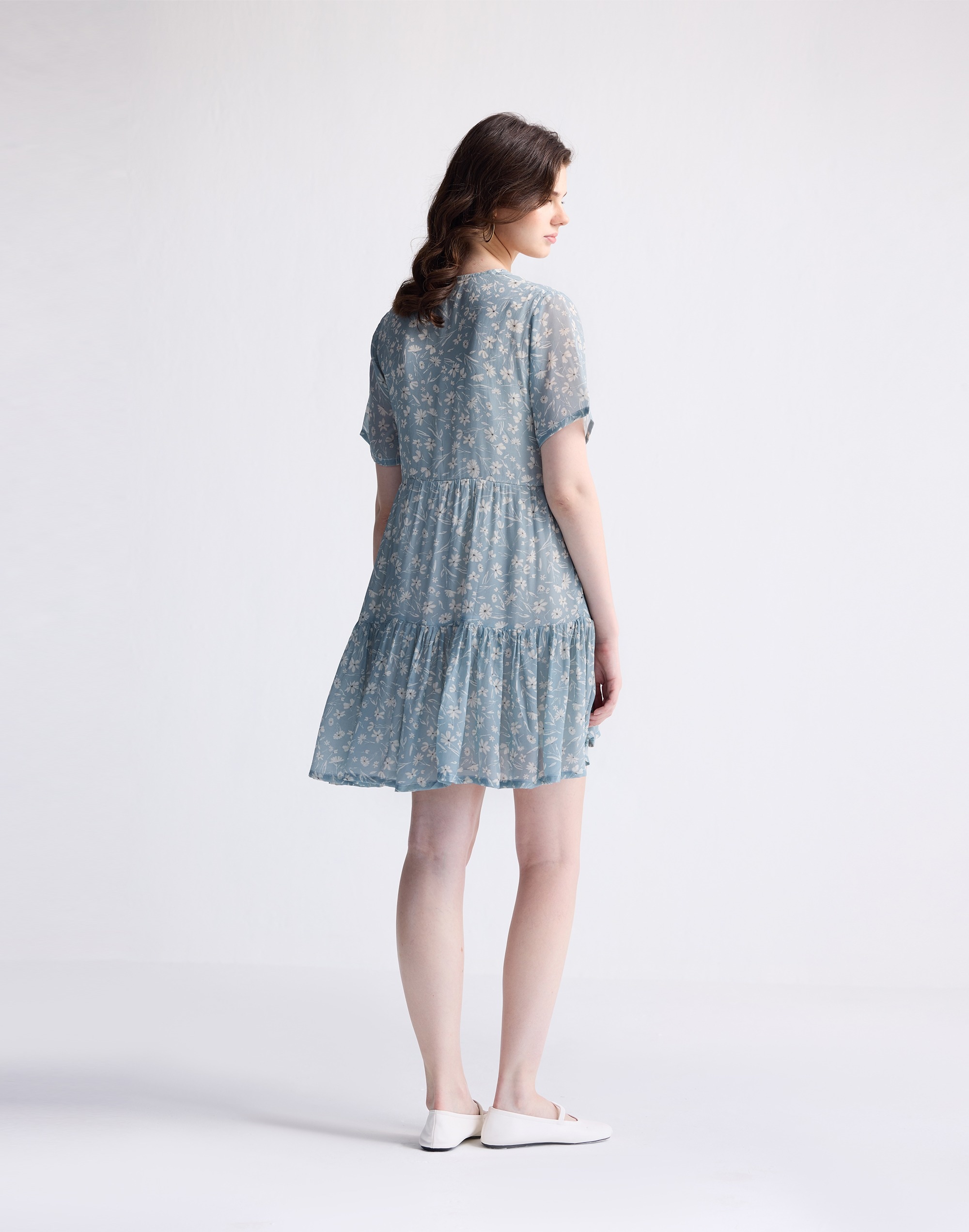 Reistor® Floral Short Tiered dress Light Blue | Madewell