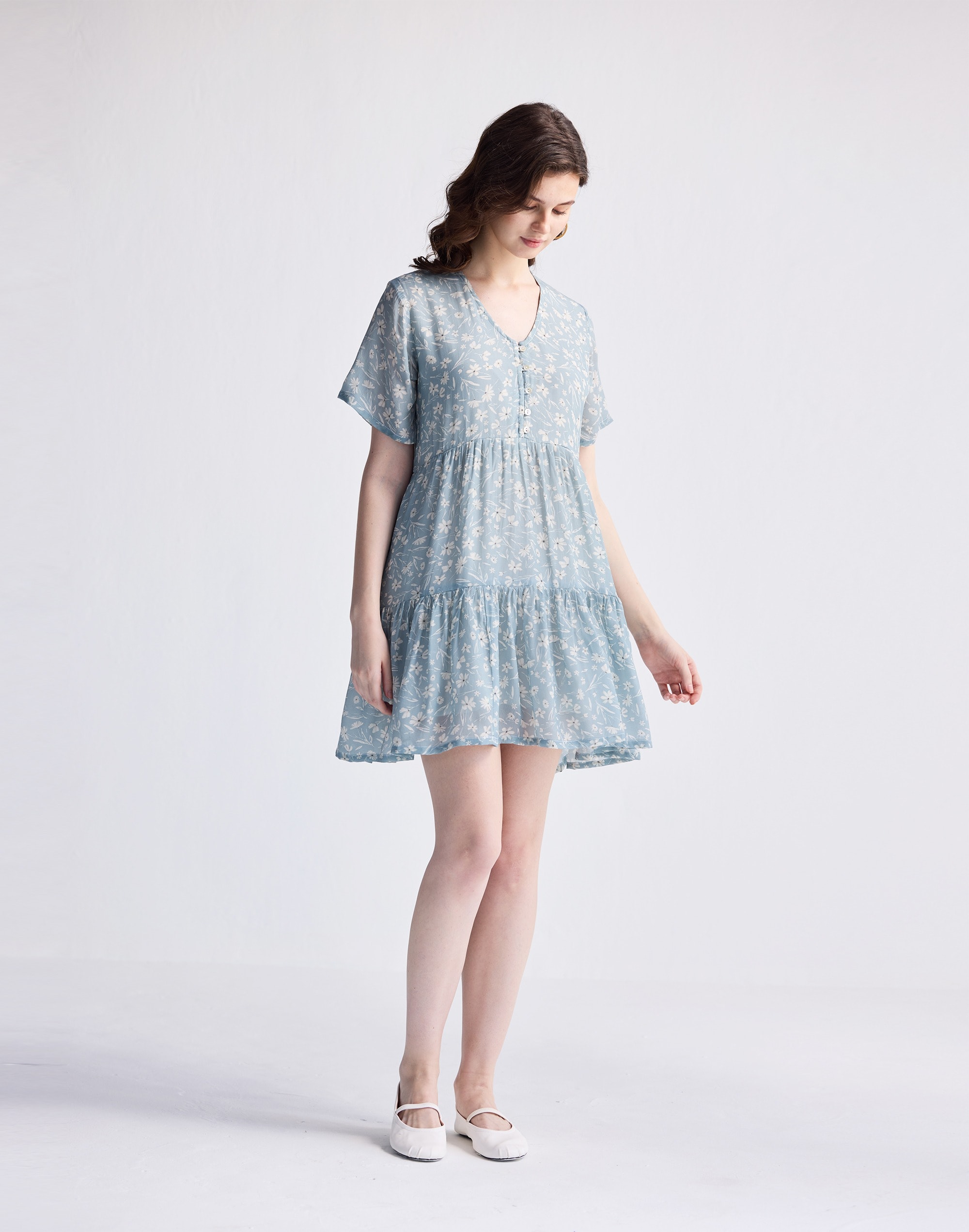 Reistor® Floral Short Tiered dress Light Blue | Madewell