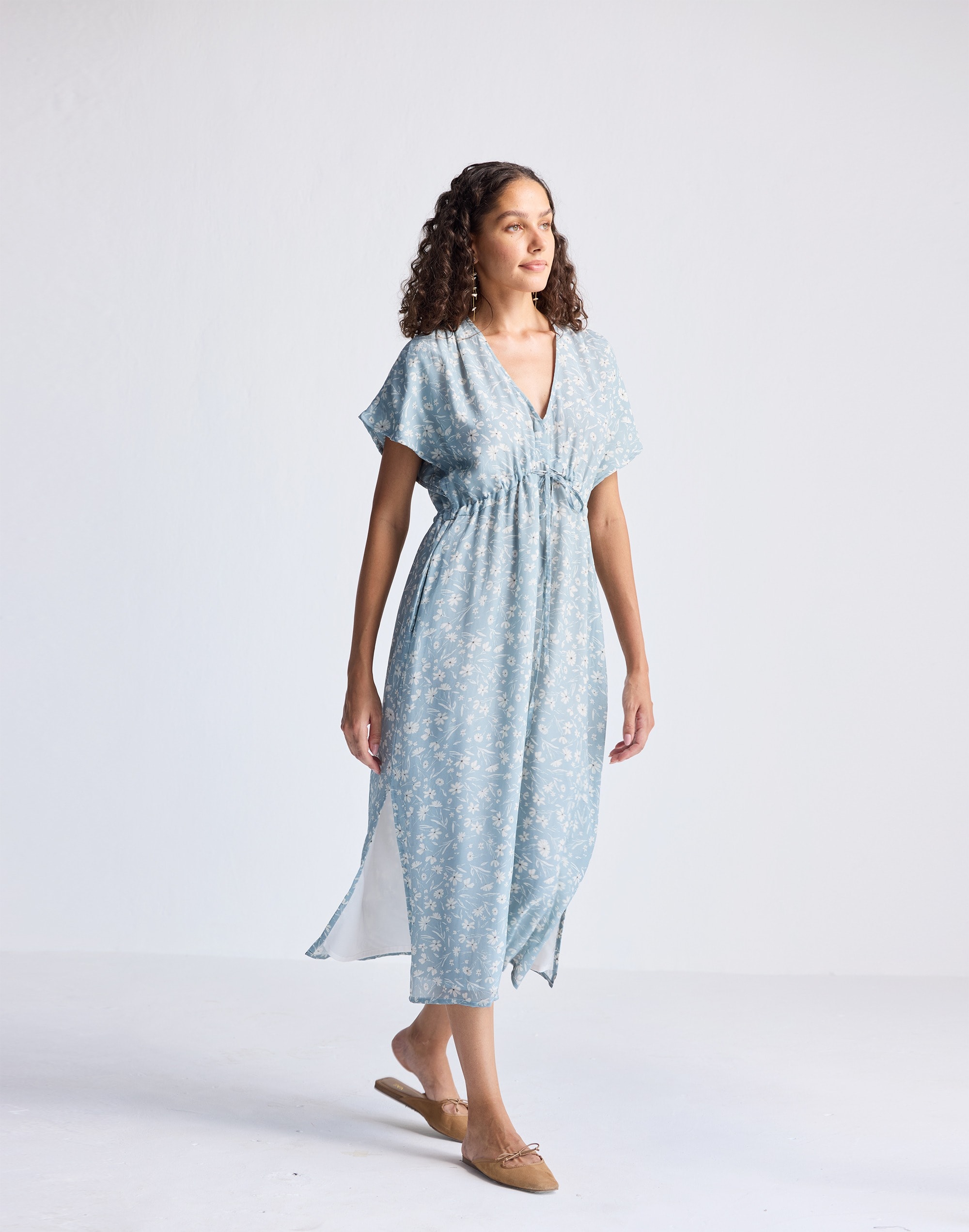 Reistor® Gathered Maxi Dress Light Blue Florals | Madewell