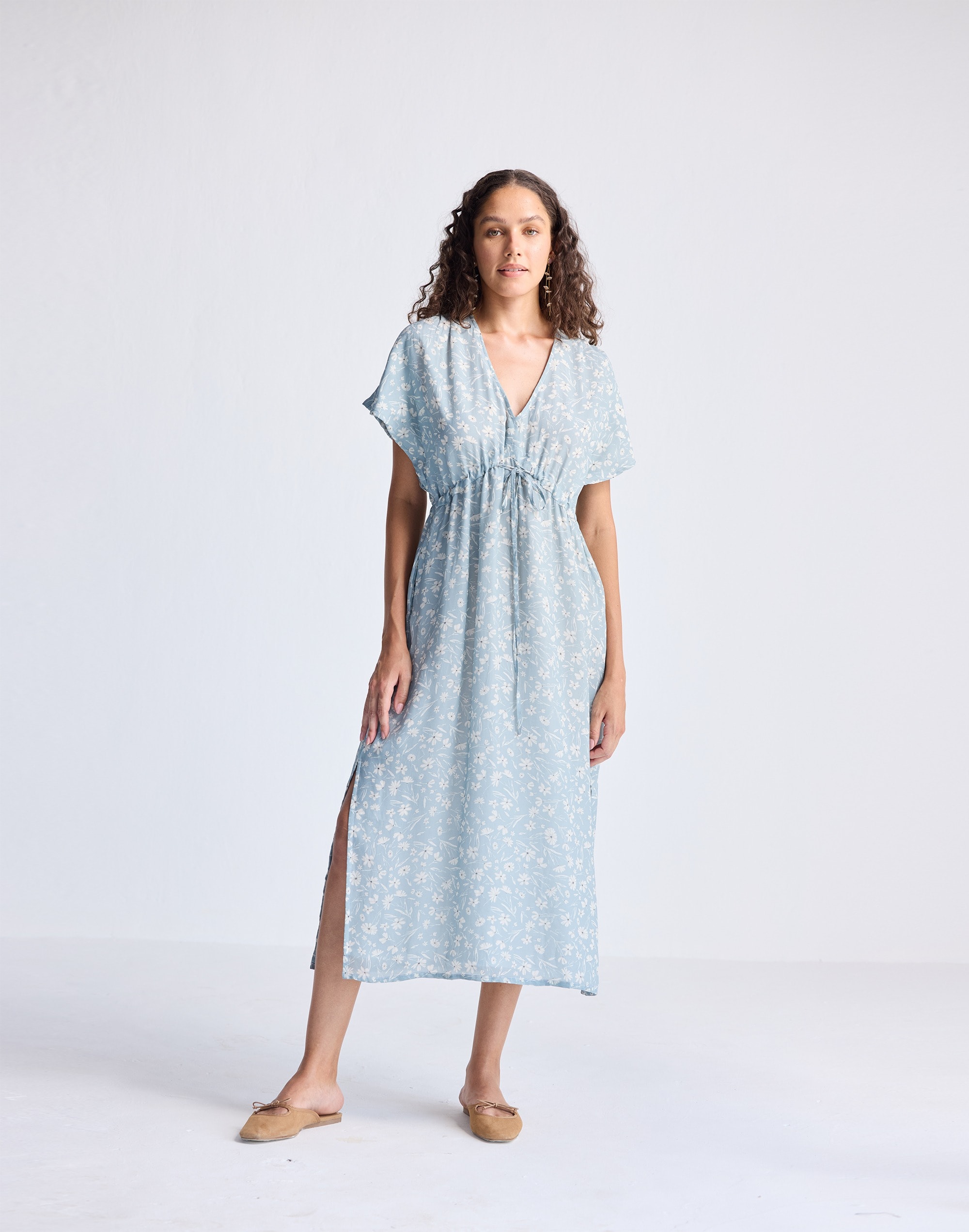 Reistor® Gathered Maxi Dress Light Blue Florals | Madewell