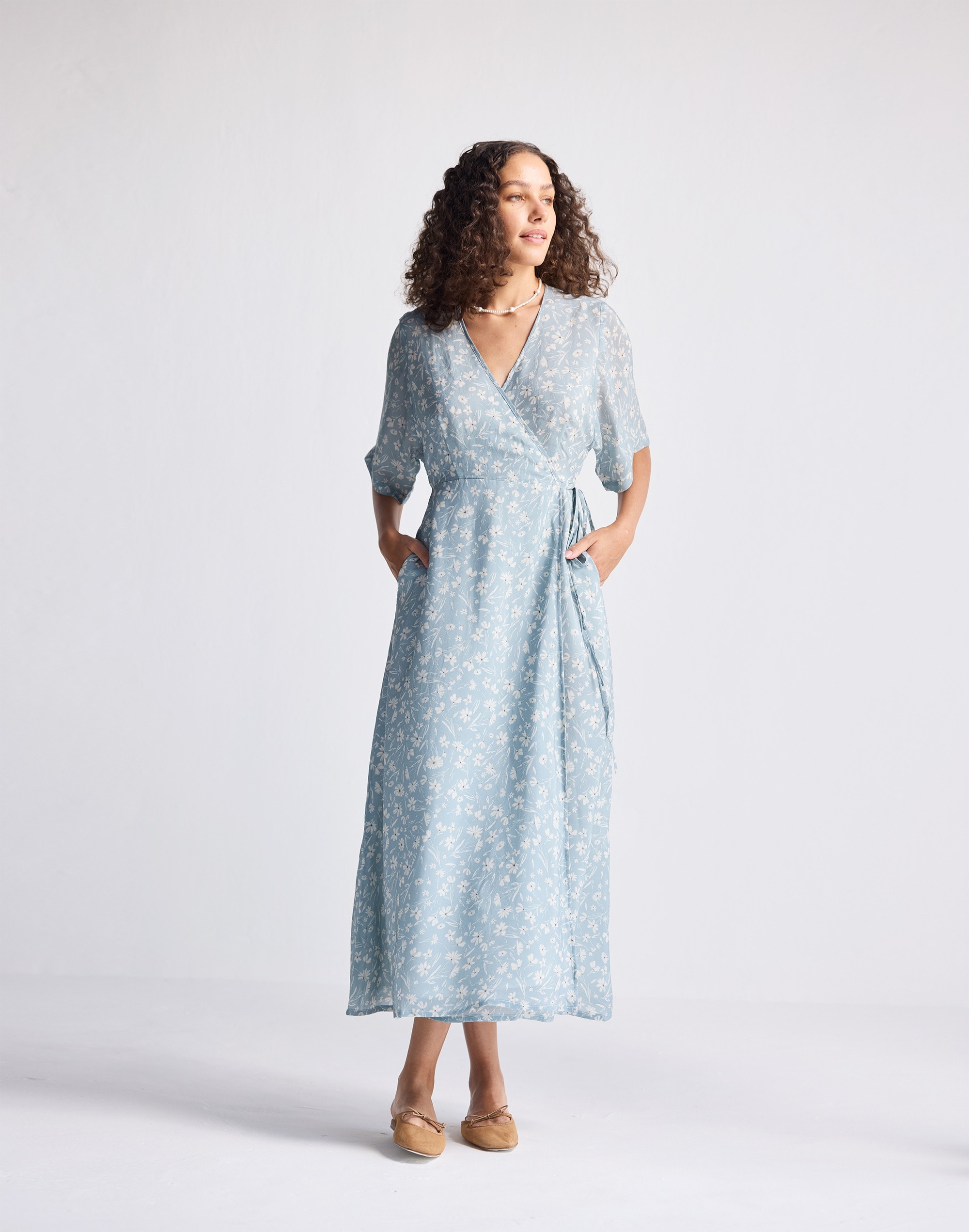 Reistor® Maxi Wrap Dress Light Blue Florals | Madewell