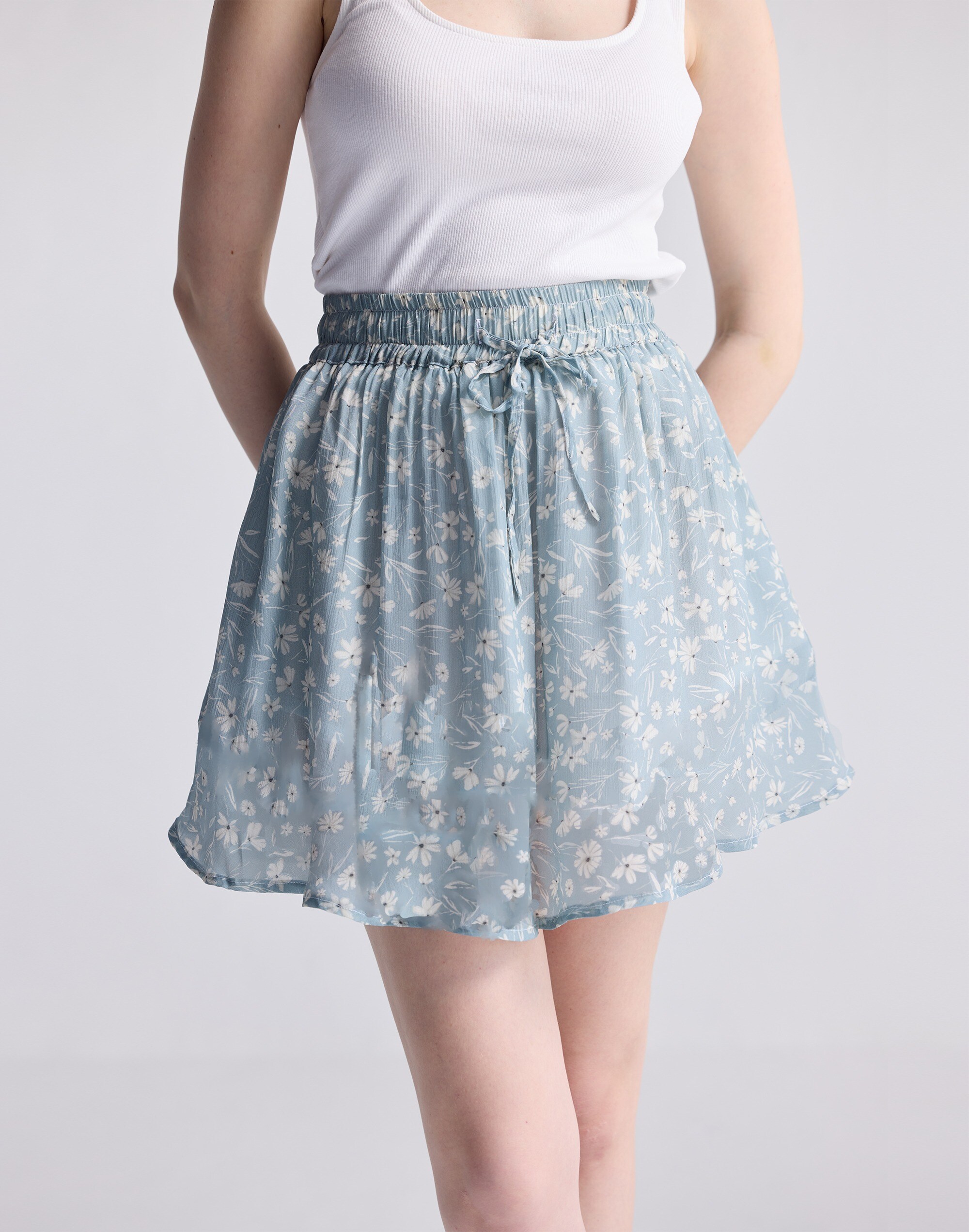 Reistor® Drawstring Short Skirt Light Blue Florals | Madewell