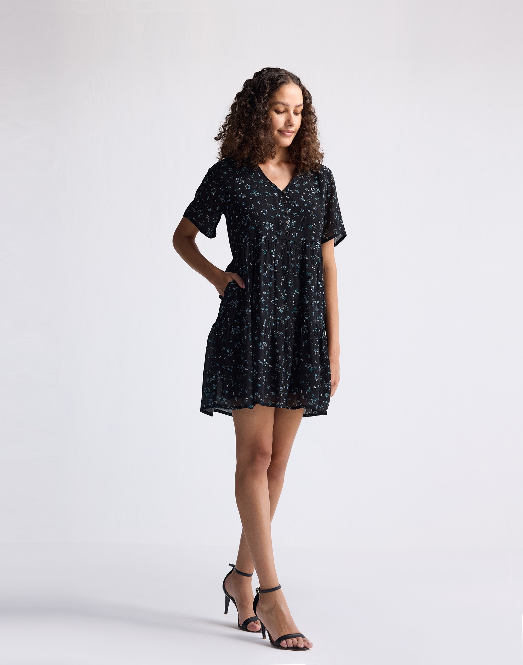 Reistor® Floral Short Tiered dress Dark Blue | Madewell