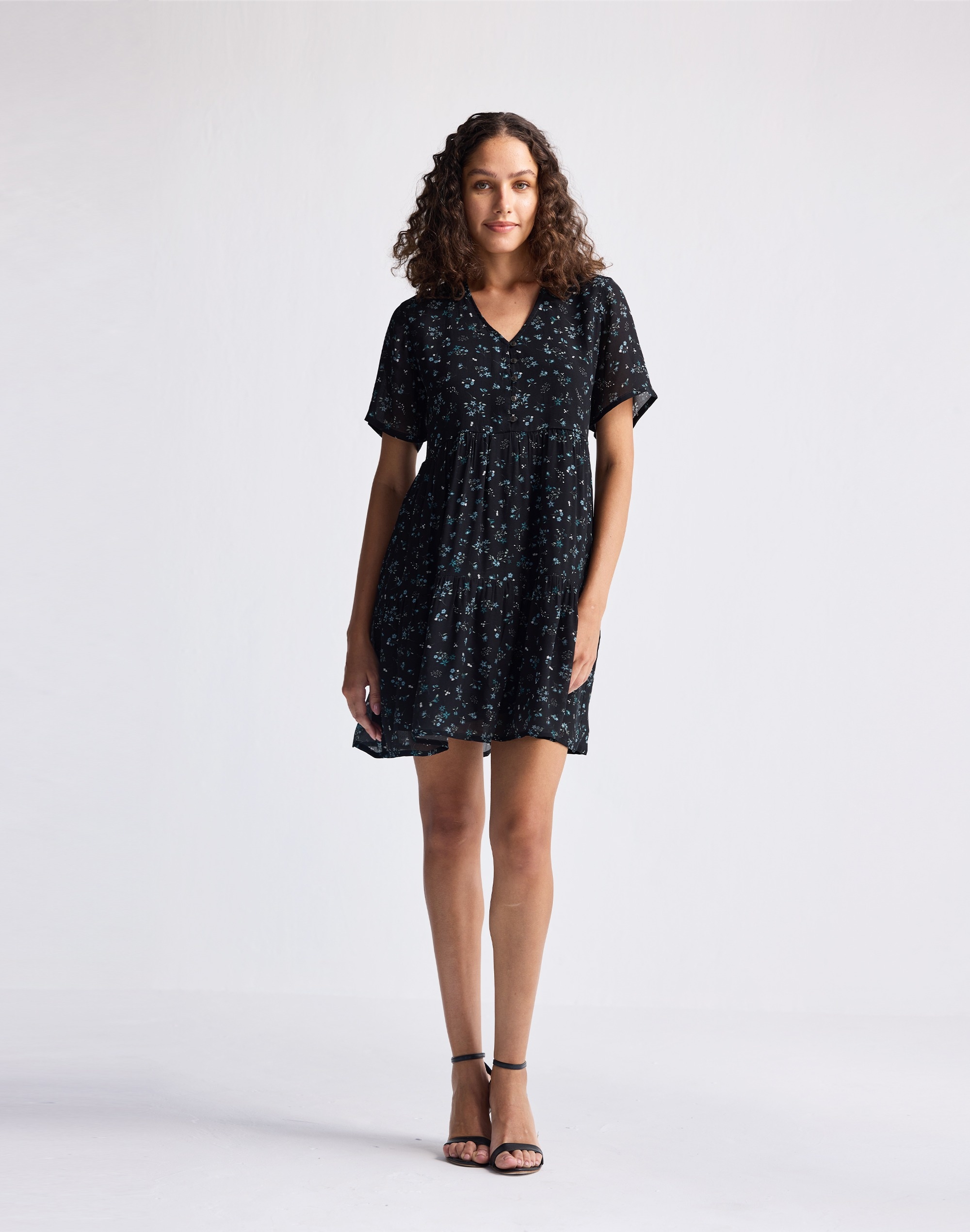 Reistor® Floral Short Tiered dress Dark Blue | Madewell