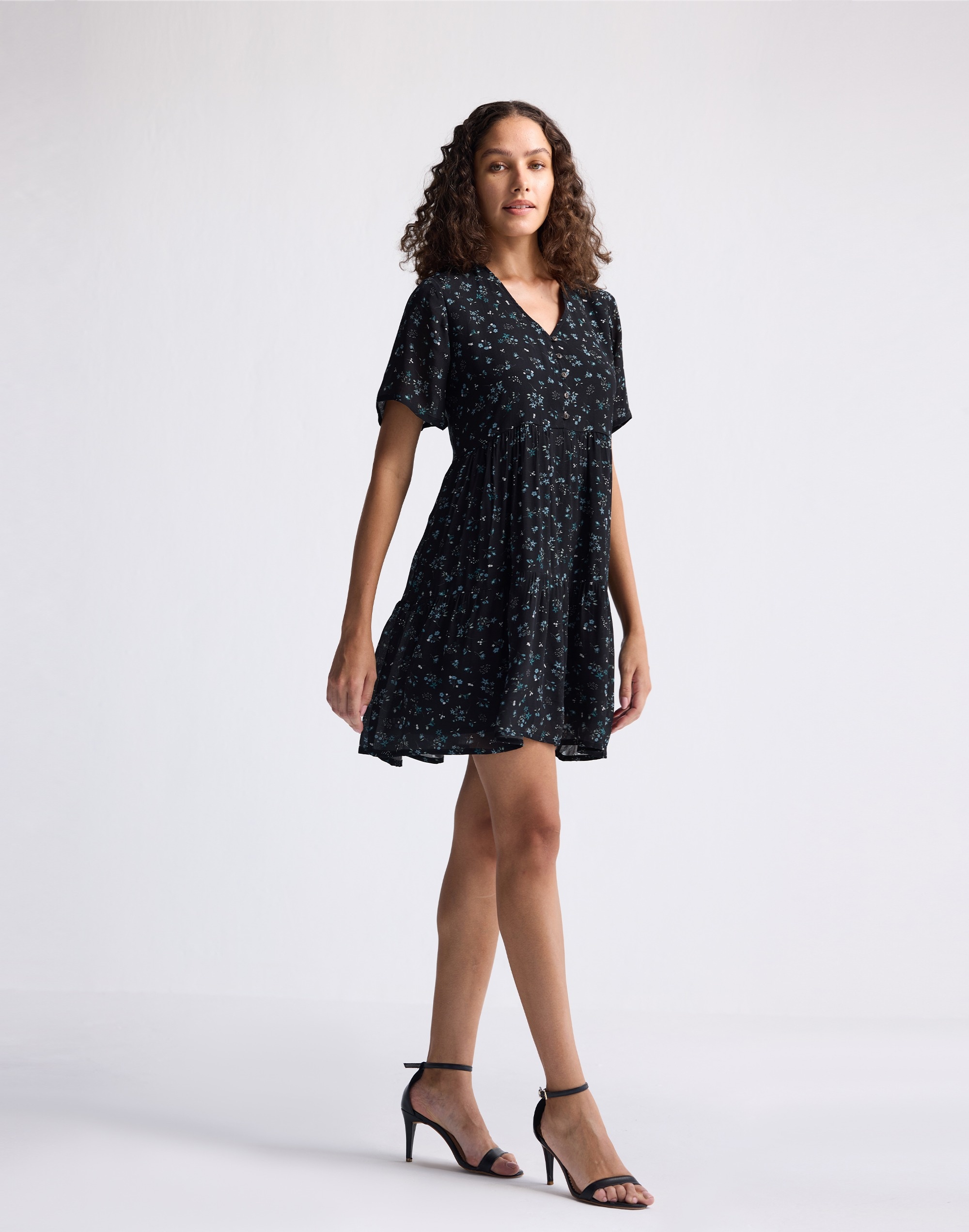 Reistor® Floral Short Tiered dress Dark Blue | Madewell