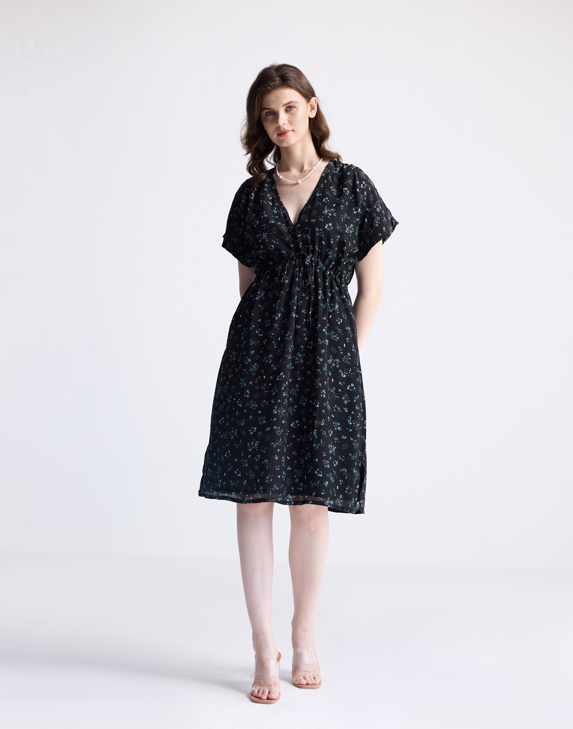 Reistor® Gathered Knee-length Dress Dark Blue Florals | Madewell