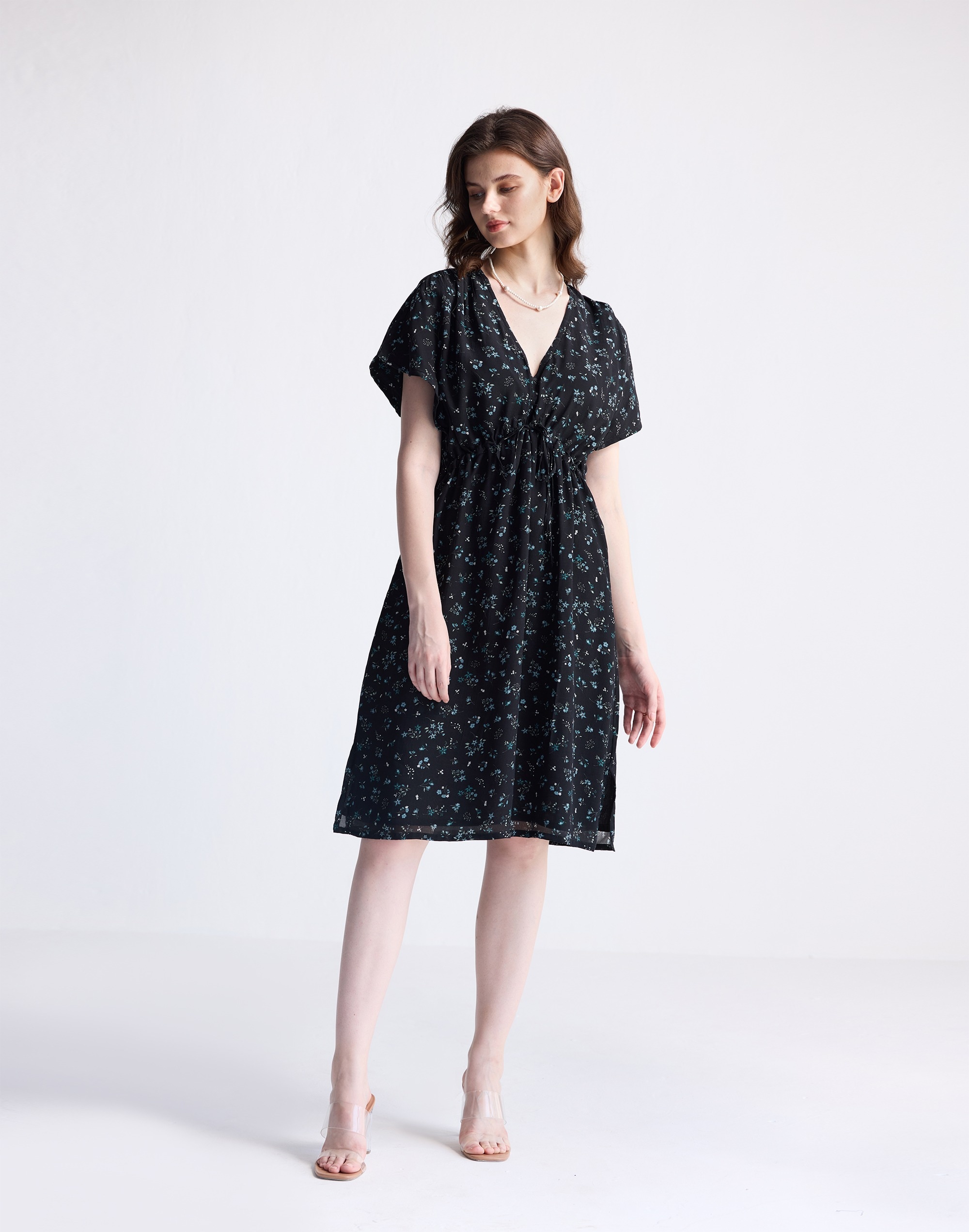 Reistor® Gathered Knee-length Dress Dark Blue Florals | Madewell