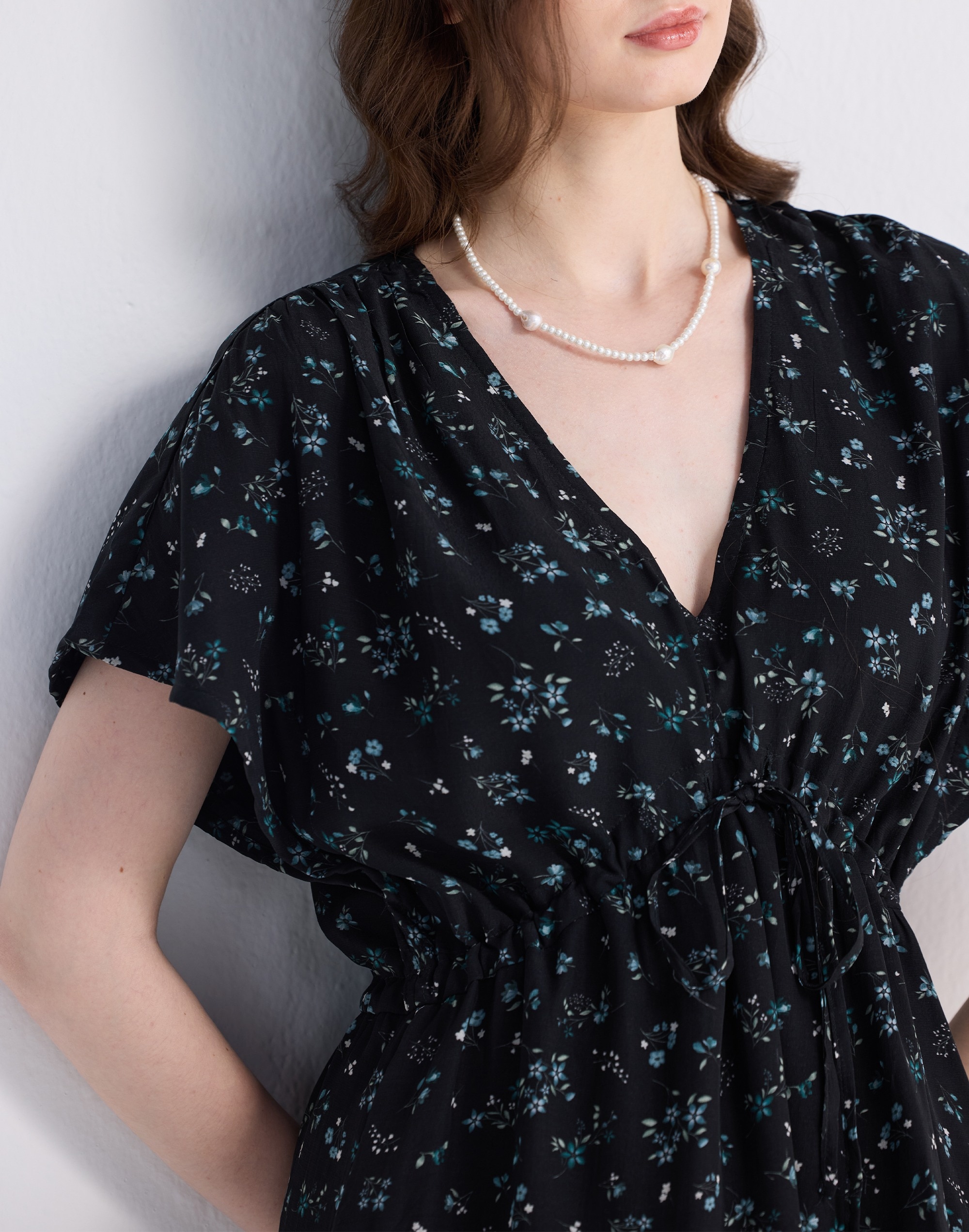 Reistor® Gathered Knee-length Dress Dark Blue Florals | Madewell