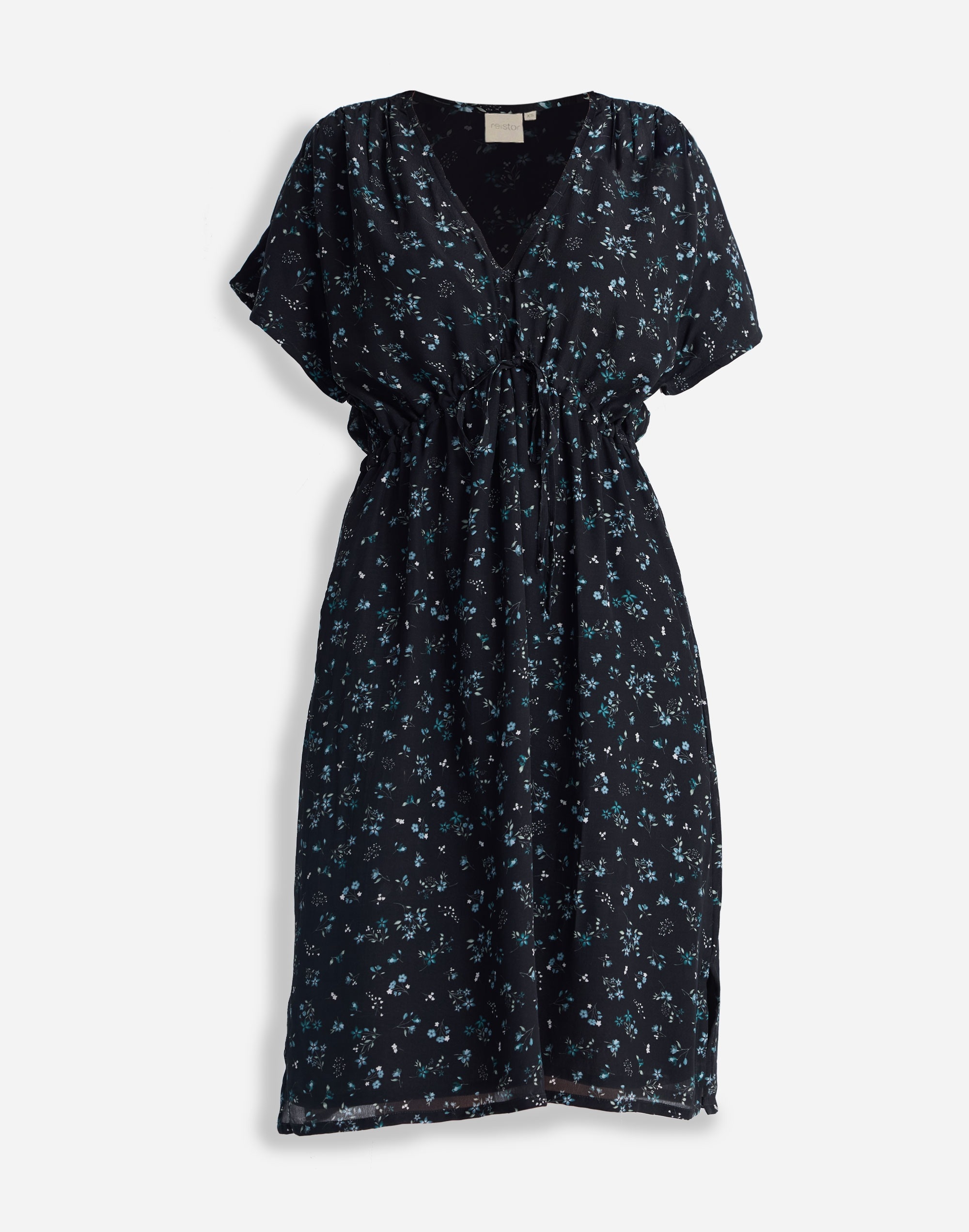 Reistor® Gathered Knee-length Dress Dark Blue Florals | Madewell