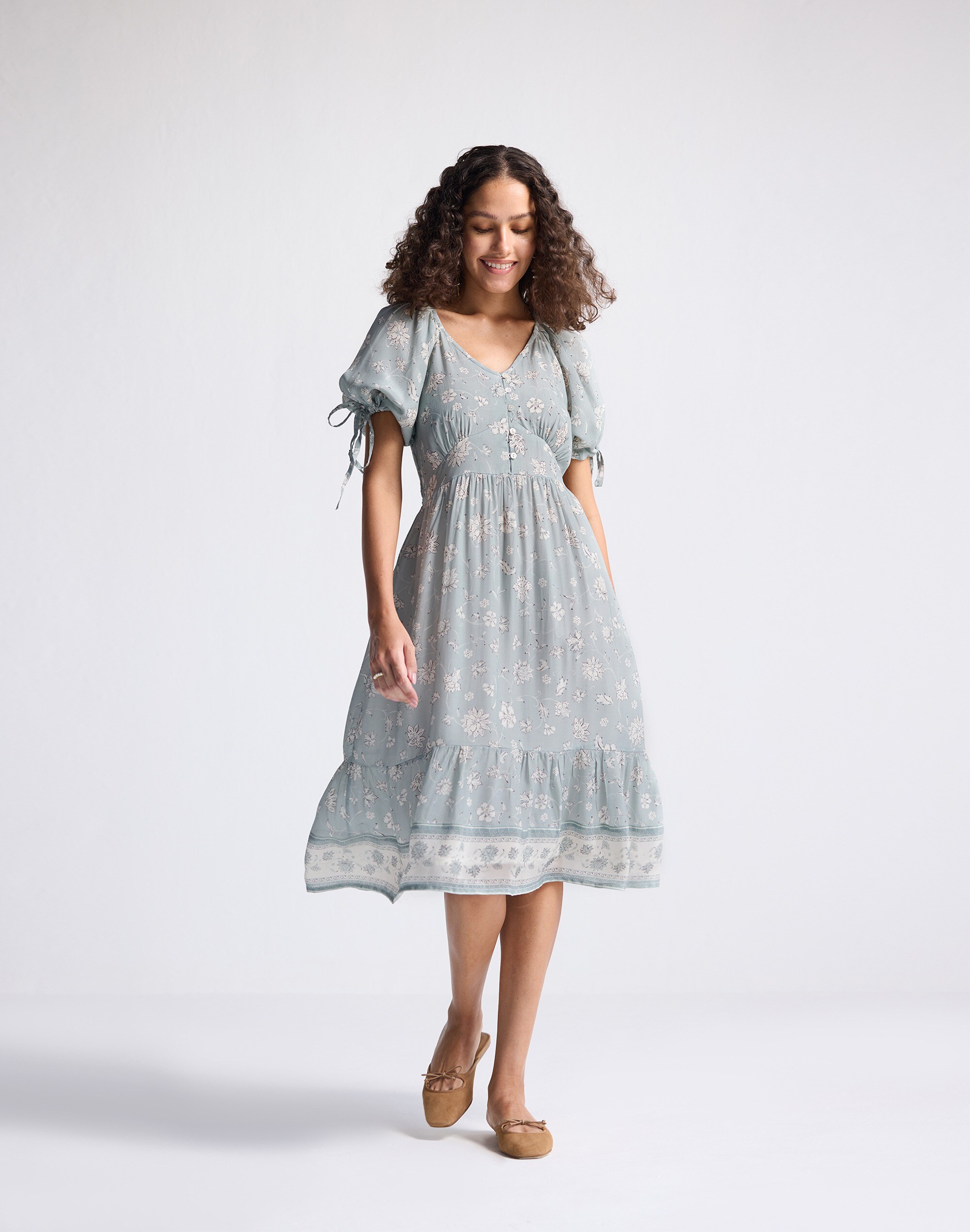 Reistor® Puff Sleeve Midi Dress Sage Green | Madewell