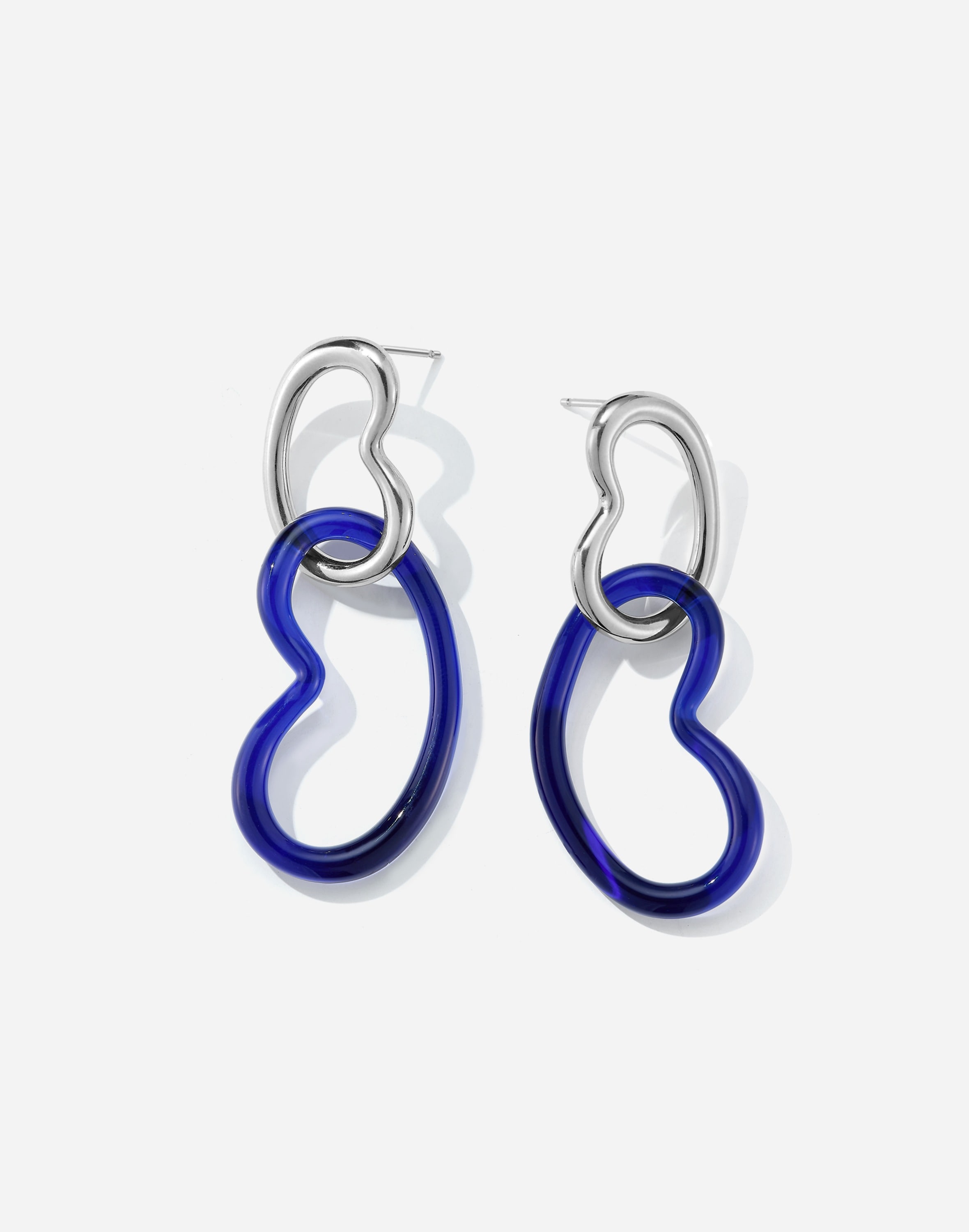 Jane D'Arensbourg Silver and Dark Cobalt Glass Bean Chain Earrings | Madewell